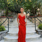 Red Maxi Prom Dress With Frill Detail Backless Party Dress gh2922