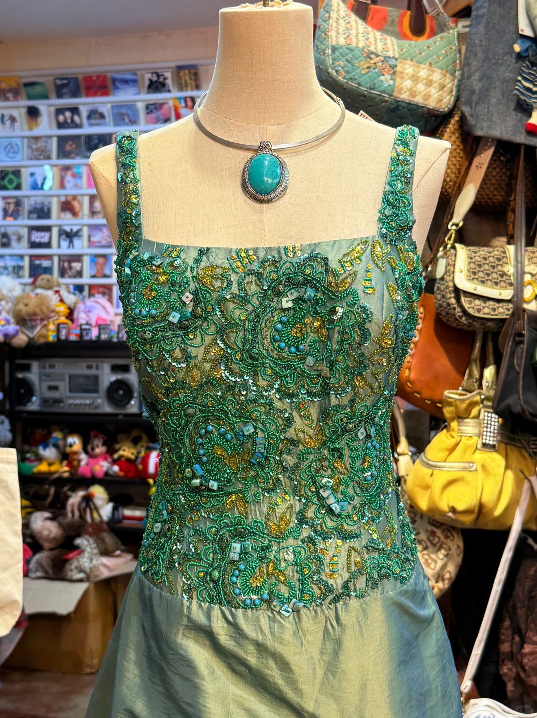 Green Gorgeous Fashion Vintage Delicate Floral Beaded Sequins Elegant Long Satin Ball Gown Evening Gown Party Dress gh4140