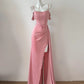 Pink Sweet Fashion Elegant Long Floor Length Satin Sexy Slit Ball Gown Evening Dress Party Dress Prom Dress gh4050