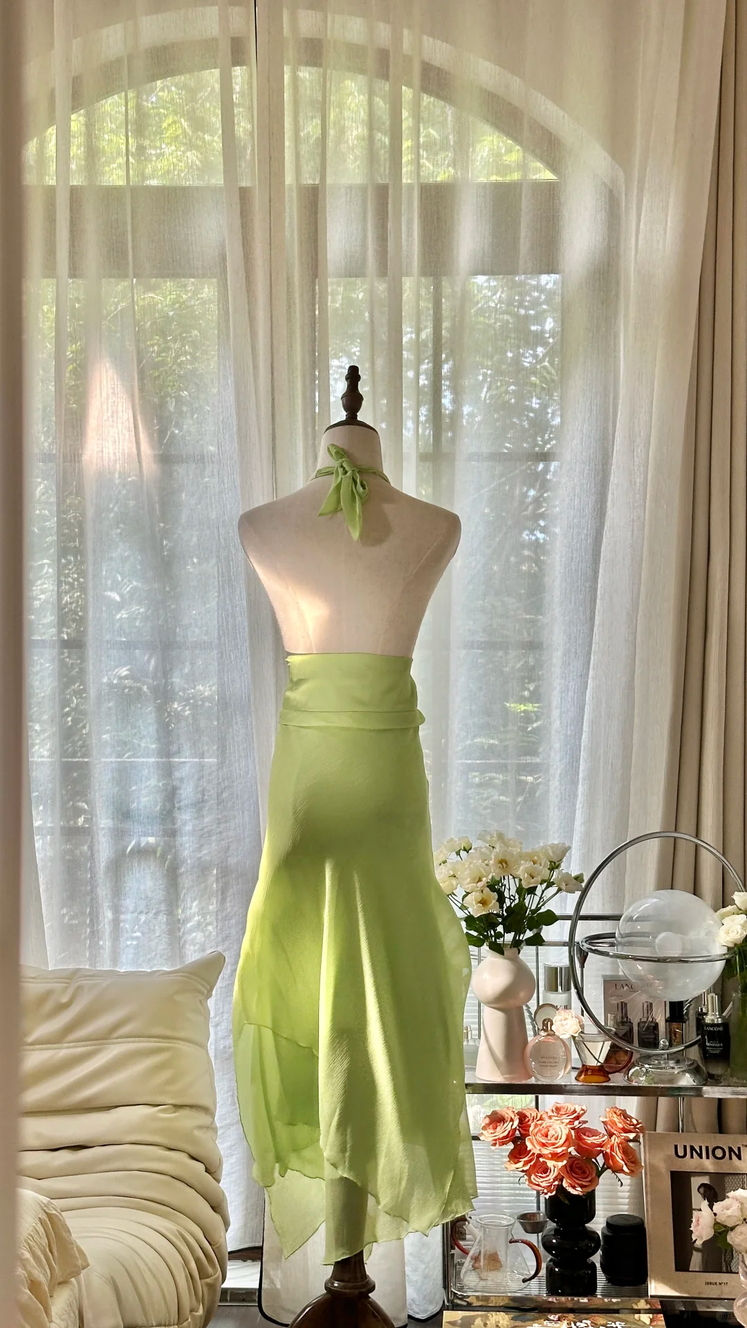 Robe de soirée longue en mousseline de soie, élégante et brillante, vert clair, avec perles exquises, pour anniversaire, mariage, fête, bal, Saint-Valentin, gh4038