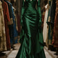 girlhomeshops-Luxury Birthday Style Dark Green Satin Rhinestone - Trimmed Long Sleeve Waist - Cinched Floor - Length Long Birthday Dress gh5874