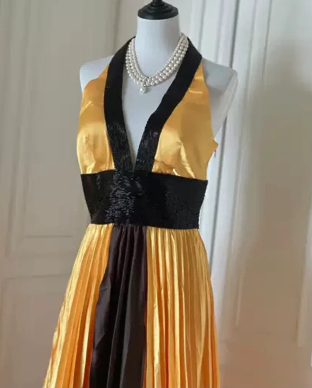 Gelb Exquisite Perlen Lange Satin Mode Ballkleid Abendkleid Partykleid Ballkleid gh4267