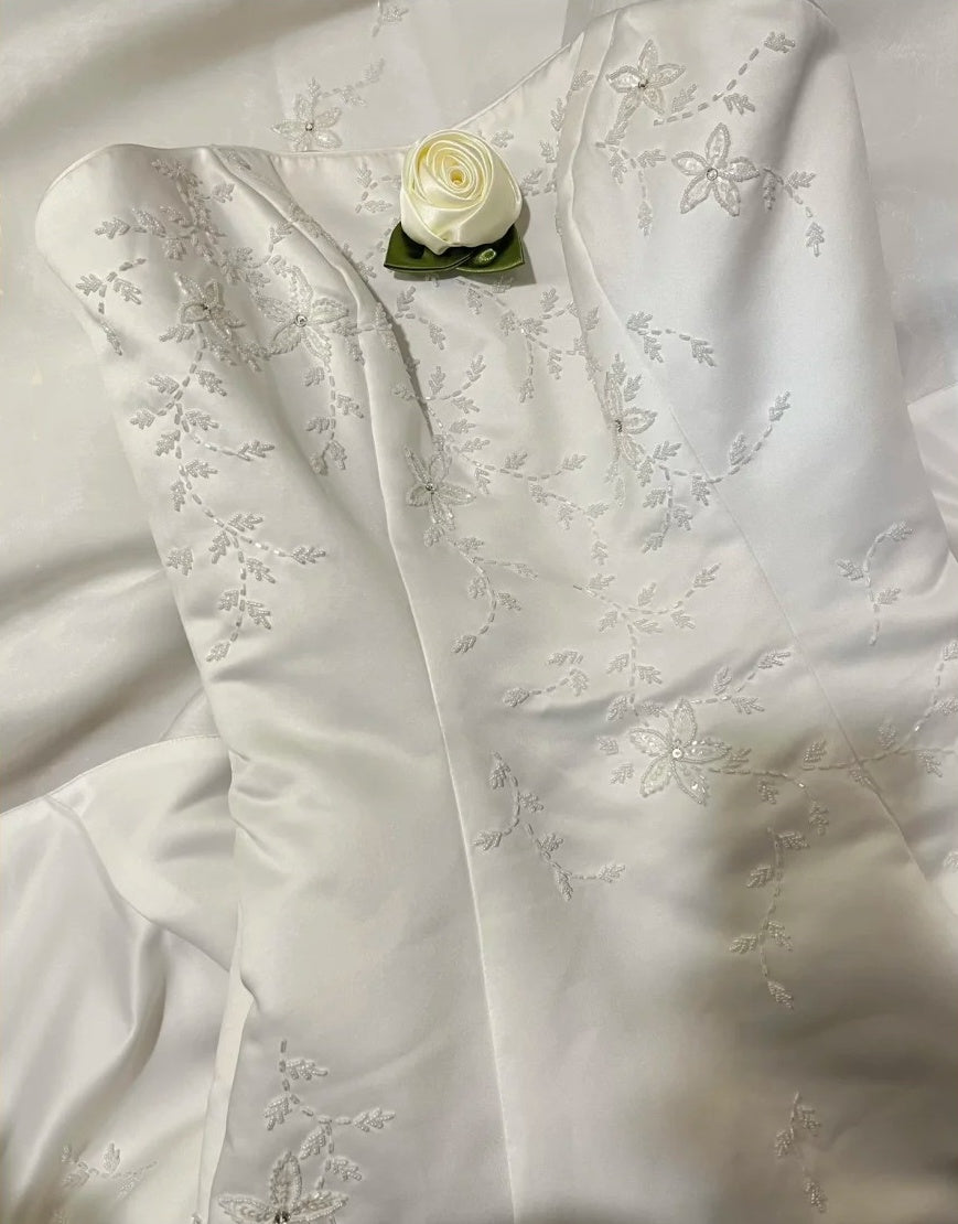 Robe de bal longue en satin blanc avec perles exquises, robe de soirée, robe de mariée gh4511