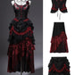 Girlhomeshops-Schwarz rot elegante lange Korsett Tüll Ballkleid Abendkleid gh5345