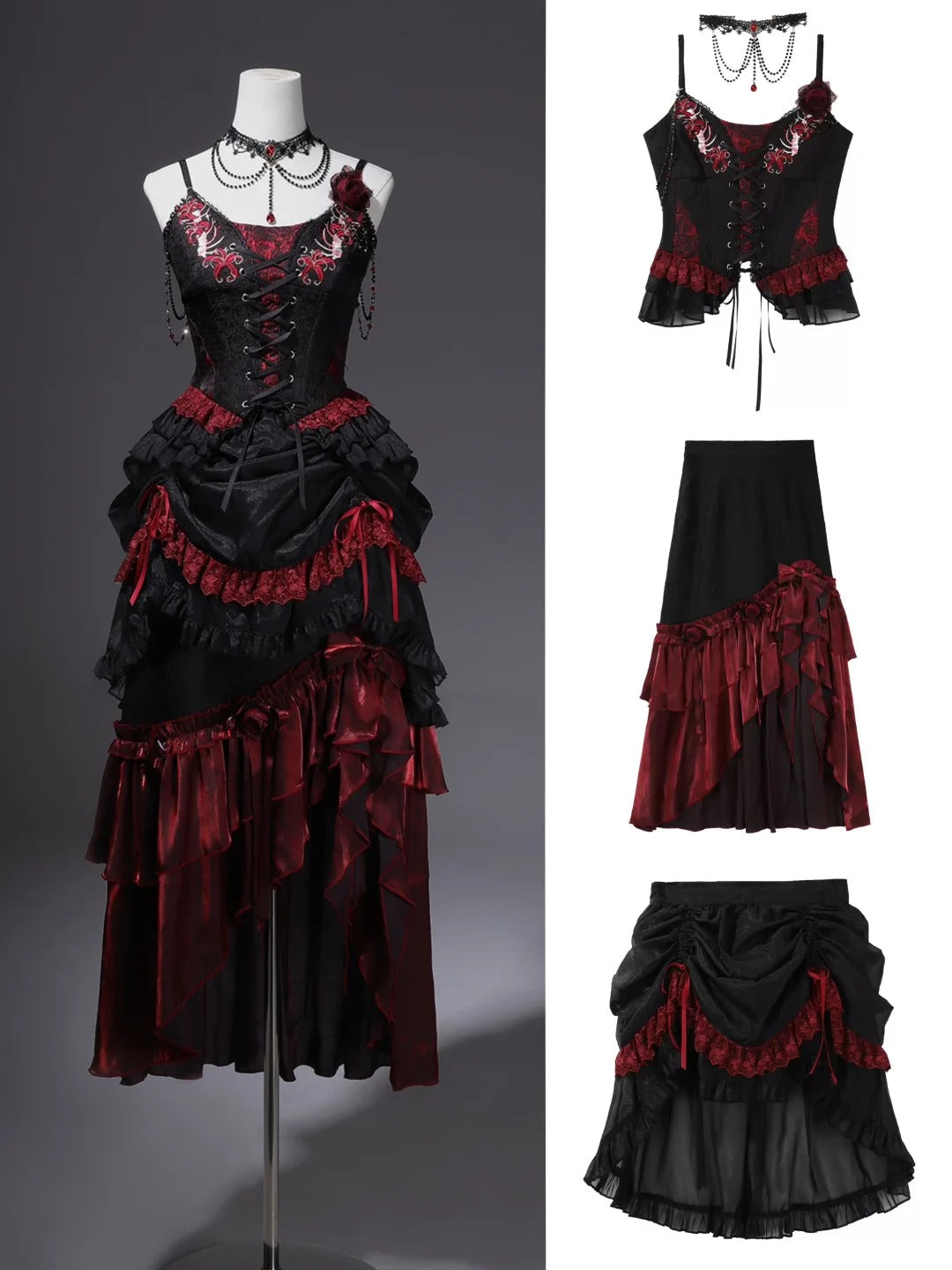 Girlhomeshops-Schwarz rot elegante lange Korsett Tüll Ballkleid Abendkleid gh5345