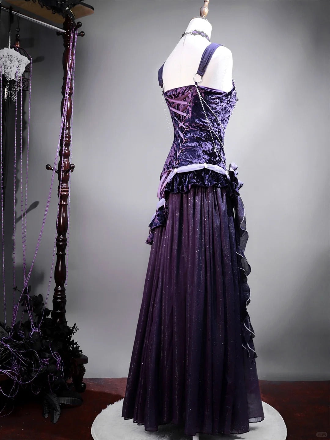Girlhomeshops-Purple shining sweet velvet satin long prom dress birthday party dress gh5349