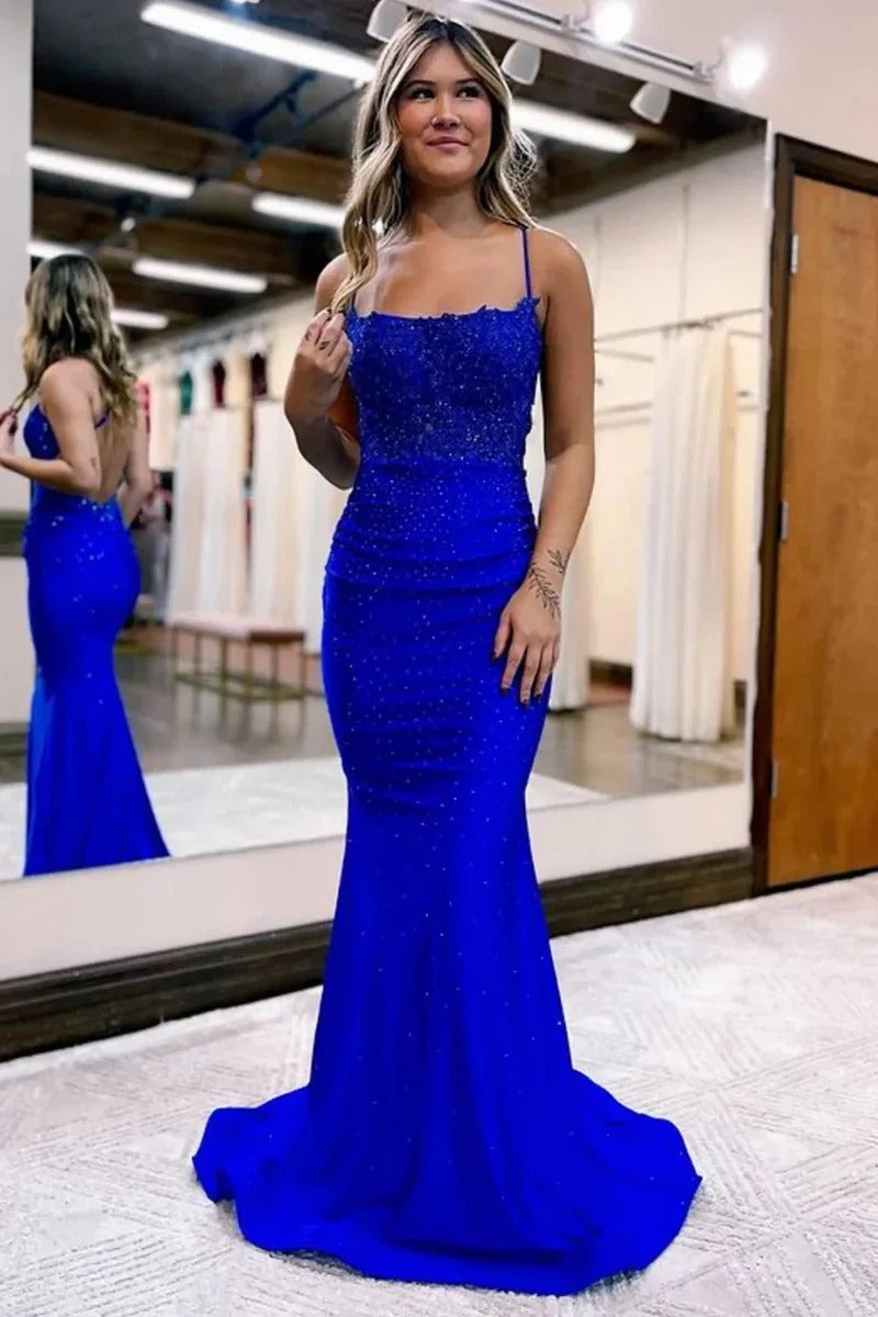 Blue/Green/Red Exquisite Shiny Elegant Satin Long Mermaid Fit Floor Length Ball Gown Evening Dress Prom Dress gh4202