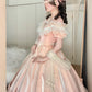 Peach Pink Satin Off-the-shoulder Lolita Victorian Ball Gown: Satin Fabric, Lace Bow Trim, Retro Ballgown Silhouette, Tea Party Formal Dress gh6735