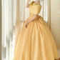 Cream Yellow Organza Off-the-shoulder Floor-length Ballgown 3D Rose Victorian Evening Dress gh6736