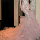 Pink Luxurious And Exquisite Pearl Embellishment Long Chiffon Mermaid Slim Fit Evening Gown gh6758