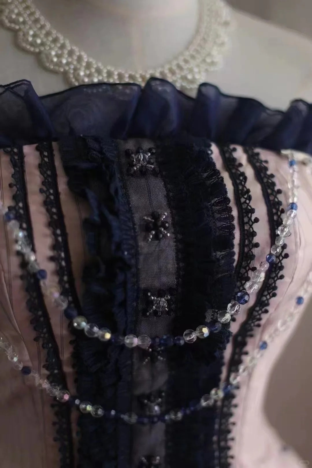 girlhomeshops-Sleeveless Pink - Blue Contrast Lace - decorated Puff dress, Retro Court - style Satin Floor - length Evening Dress gh5830