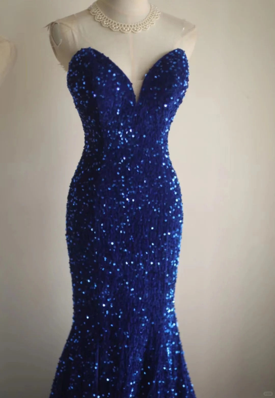 Robe de soirée bleu royal en queue de poisson, en velours, paillettes, perles, fente latérale, plissée, pour mariage, cérémonie, fête d'anniversaire, gh4326