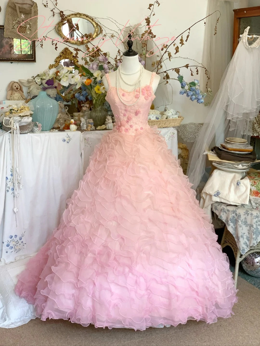 Robe de bal longue en tulle à fleurs roses, robe de soirée, robe de mariée, gh4578