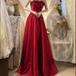 Red delicate floral long elegant satin ball gown evening dress gh4436