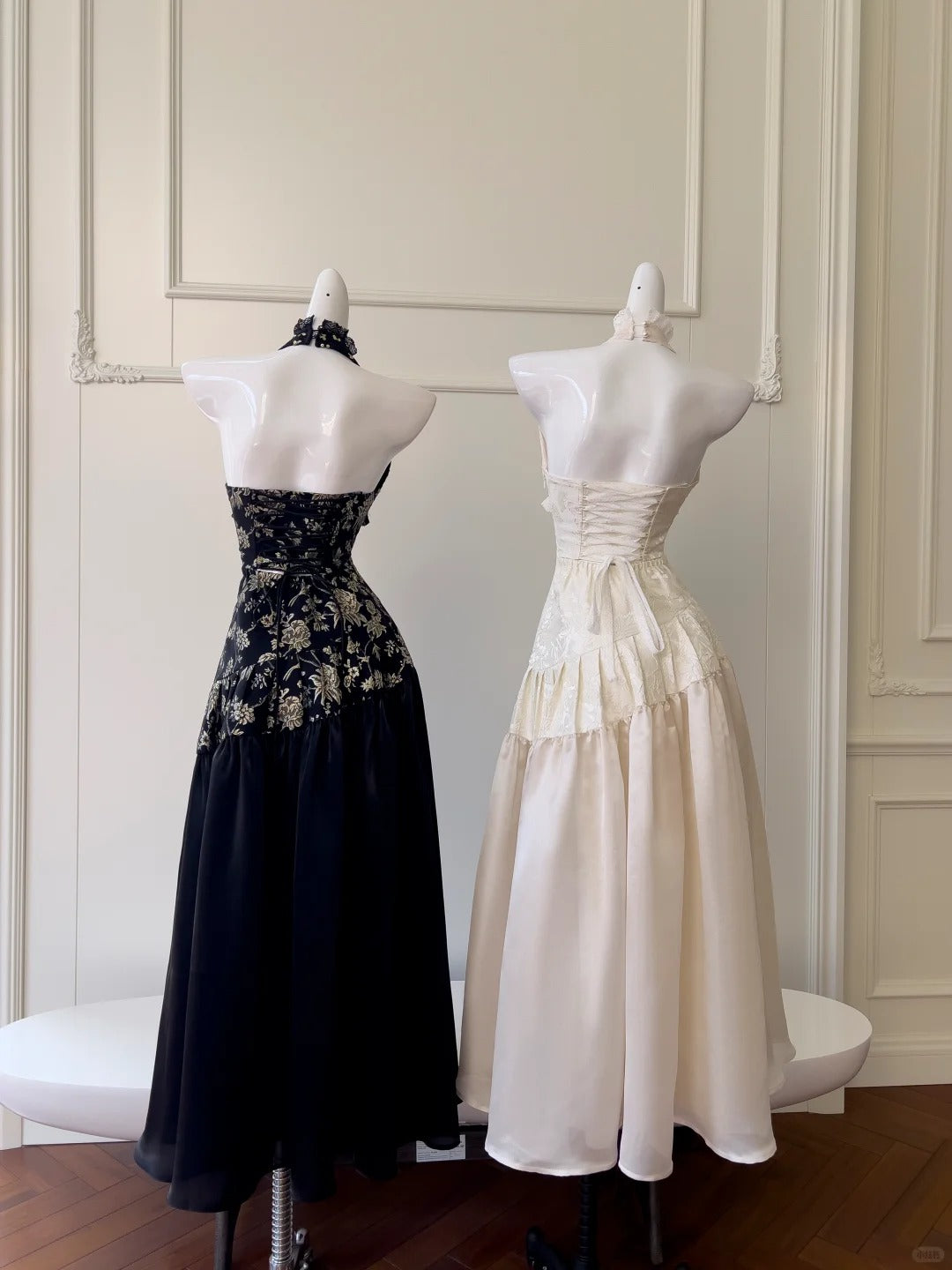 Robe de bal longue en satin noir/blanc vintage, robe de soirée d'anniversaire, gh4410