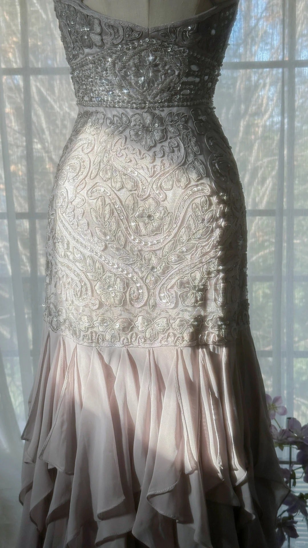 Robe de soirée longue en mousseline de soie, magnifique, élégante et romantique, en dentelle perlée, robe de bal, robe de fête d'anniversaire, gh4046