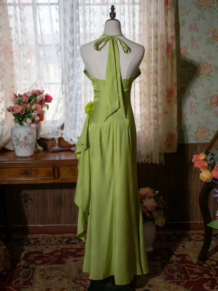 Robe de soirée longue dos nu à fleurs délicates et brillantes, jaune/vert/bordeaux, robe de fête d'anniversaire gh3385
