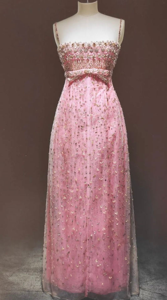 GIRLHOMESHOPS -- ROSA WUNDERSCHÖNES, GLÄNZENDES, EXQUISITES, LANGES, MIT PERLEN BESETZTES, FORMELLES, EDLES BALLKLEID gh5546