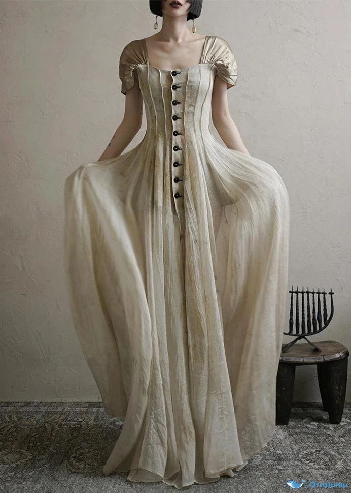 Girlhomeshops-New Retro Elegant Square Neck Summer New Long Chiffon Prom Dress Evening Dress Retro Wedding Bridesmaid Dress gh5251