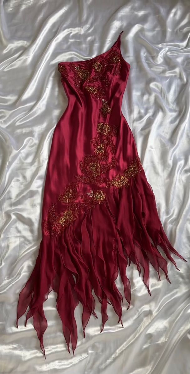 Red one shoulder fashion embroidered floral long elegant satin chiffon ruffle party dress prom dress evening gown gh3269
