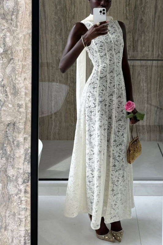 girlhomeshops-Weißes, exquisites, langes, schmales Ballkleid aus Spitze, gh5931