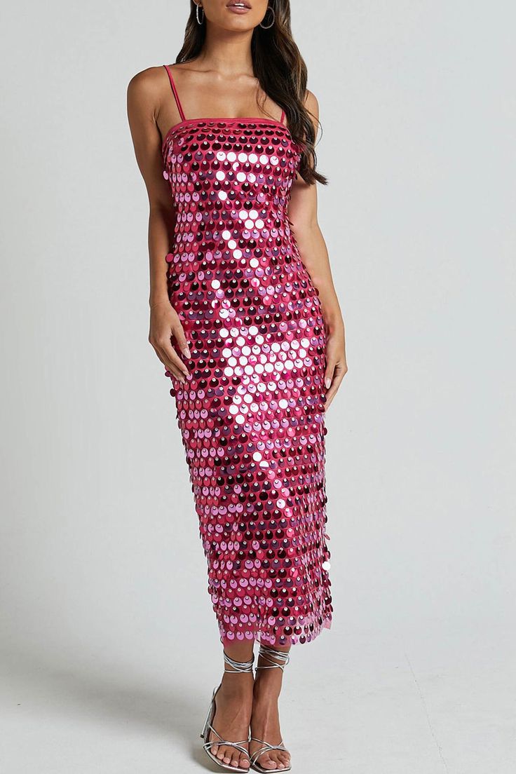 Pink/Silver Black Fashion Sequin Long Spaghetti Strap Party Dress gh4858