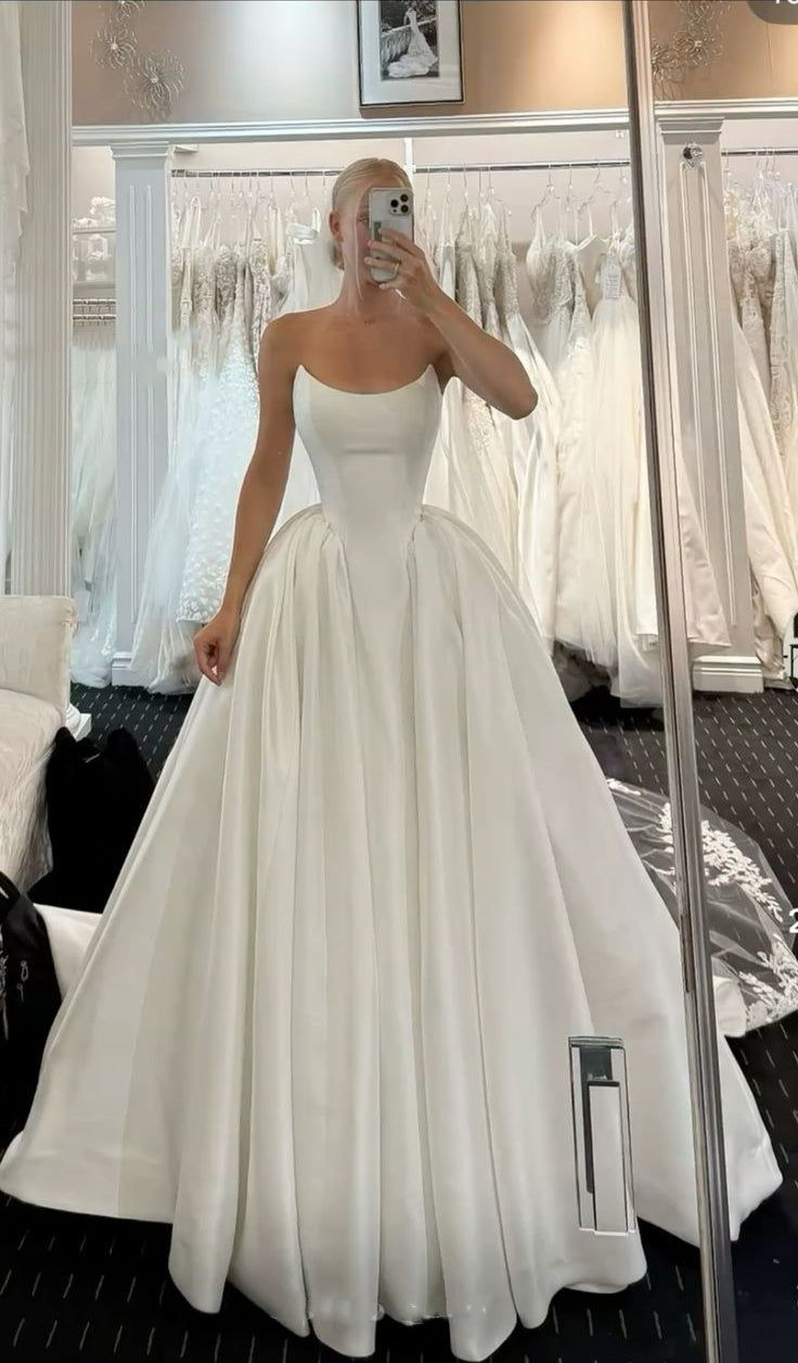 robe de mariée longue en satin blanc girlhomeshops gh6276