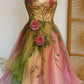 Pink fairy gradient floral short chiffon ball gown homecoming dress birthday dress gh4627