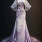 Robe de soirée trapèze longue en tulle violet, élégante et rétro, avec des appliques florales, longueur au sol, gh3698