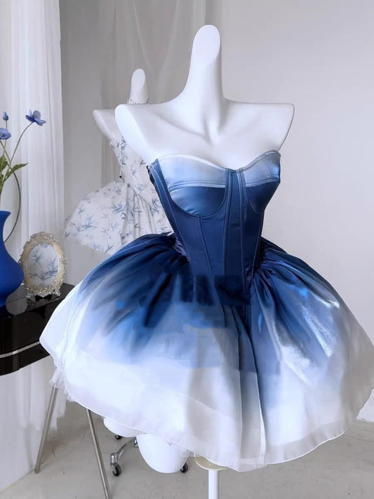 Blue Fashion Gradient Ruffle Short Tulle Homecoming Dress Prom Dress Birthday Party Dress gh4917