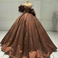 Brown Gorgeous Exquisite Beaded Elegant Long satin Ball Gown Evening Dress gh3167