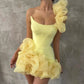 Girlhomeshops-Yellow one-shoulder fashion sweet bud skirt short chiffon homecoming dress birthday dress gh5269