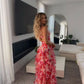 Hot Red Floral Print A-Line Backless Ruffle Long Chiffon Elegant Sexy Ball Gown Evening Dress Party Dress gh3185