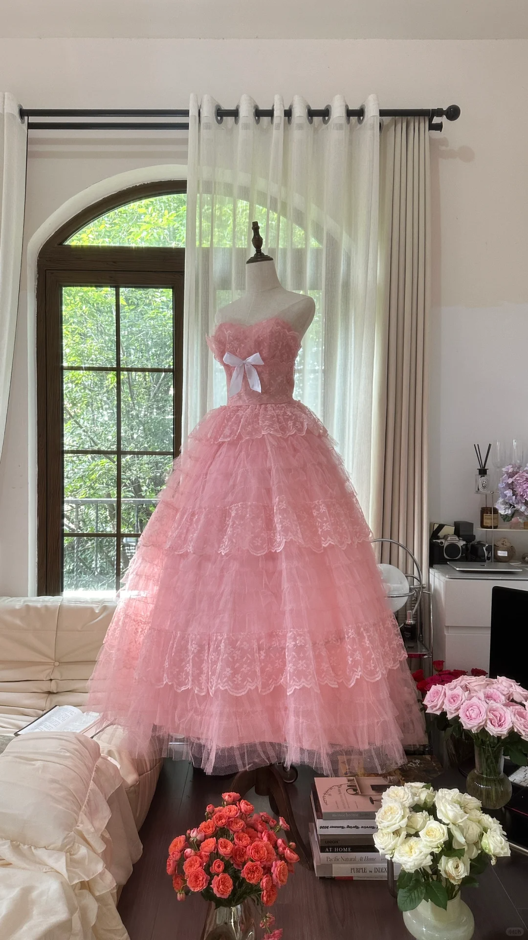 Robe de soirée princesse en tulle rose, élégante et exquise, avec nœud en dentelle, robe de bal, robe d'anniversaire, robe de cérémonie pour adulte, gh4033