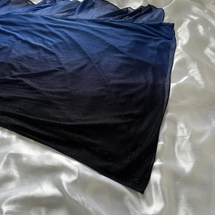 Robe de soirée longue en mousseline de soie bleu foncé/violet, élégante et brillante, avec bretelles perlées, robe de bal, robe de soirée, robe de remise de diplôme gh3507