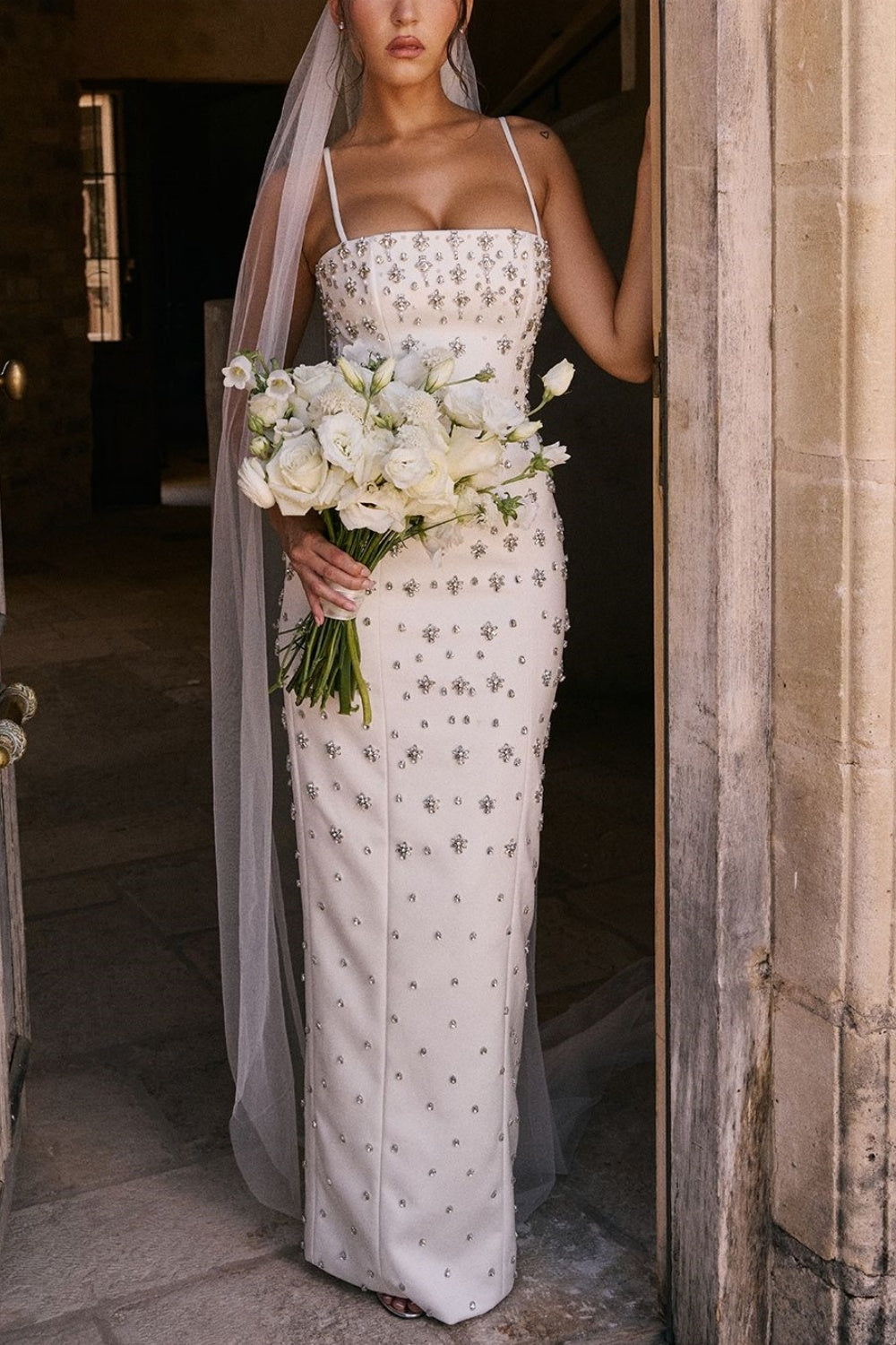 girlhomeshops-Elfenbeinweißes mittellanges Satin-Ballkleid mit exquisiten Perlen, Brautkleid, Abendkleid, gh5744