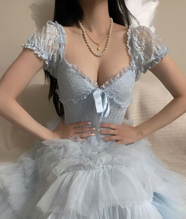 Pink/Green/Blue Delicate Lace Sweet Elegant Cute Long Layered Tulle Chiffon Ball Gown Evening Dress Garden Party Dress Prom Dress gh3780