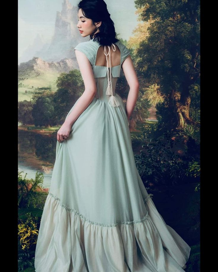 Robe de soirée longue en mousseline de soie et tulle, élégante, style rétro vert, col en cœur, pour demoiselle d'honneur, gh4082