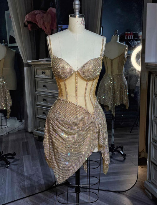 Girlhomeshops--Gold Gorgeous Exquisite Beaded Short Homecoming Dress Cocktail Party Dress gh5453