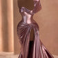Girlhomeshops-Pink Elegant Long Satin Prom dress Evening Dress Party Dress gh5028