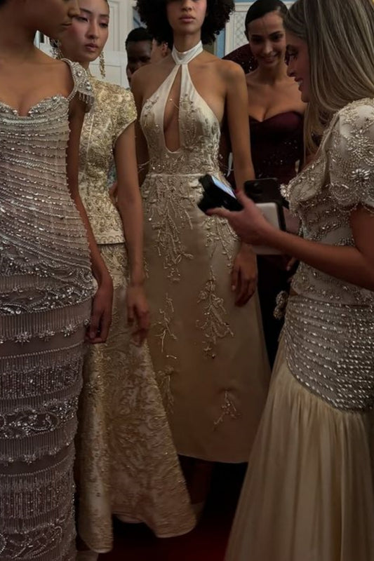 girlhomeshops-NEW STYLE LONG WHITE DRESS WITH DELICATE BEADING AND ELEGANT SATIN STRAPS. Gh6329