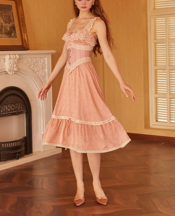 Robe de soirée mi-longue en satin et dentelle, rose, élégante et élégante, tenue de bal, de soirée, de remise de diplôme, gh4071