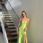 Green Fashion Elegant Spaghetti Strap Long Satin Tulle Ball Gown Evening Dress Wedding Guest Party Dress Prom Dress gh3765