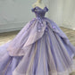 Light purple spaghetti strap applique beaded long tulle ball gown evening gown adult ceremony gown graduation ceremony gown gh3123