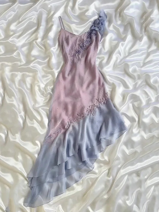 girlhomeshops--soft girl Homecoming Dress Purple Fairy Dress Exquisite Beaded Floral Mid-Length Personalized Elf Dress gh5655