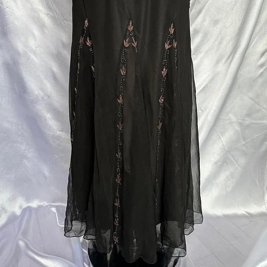Robe de soirée élégante en mousseline de soie, style vintage, noire, motif floral, tenue de bal, de fête d'anniversaire, gh4271