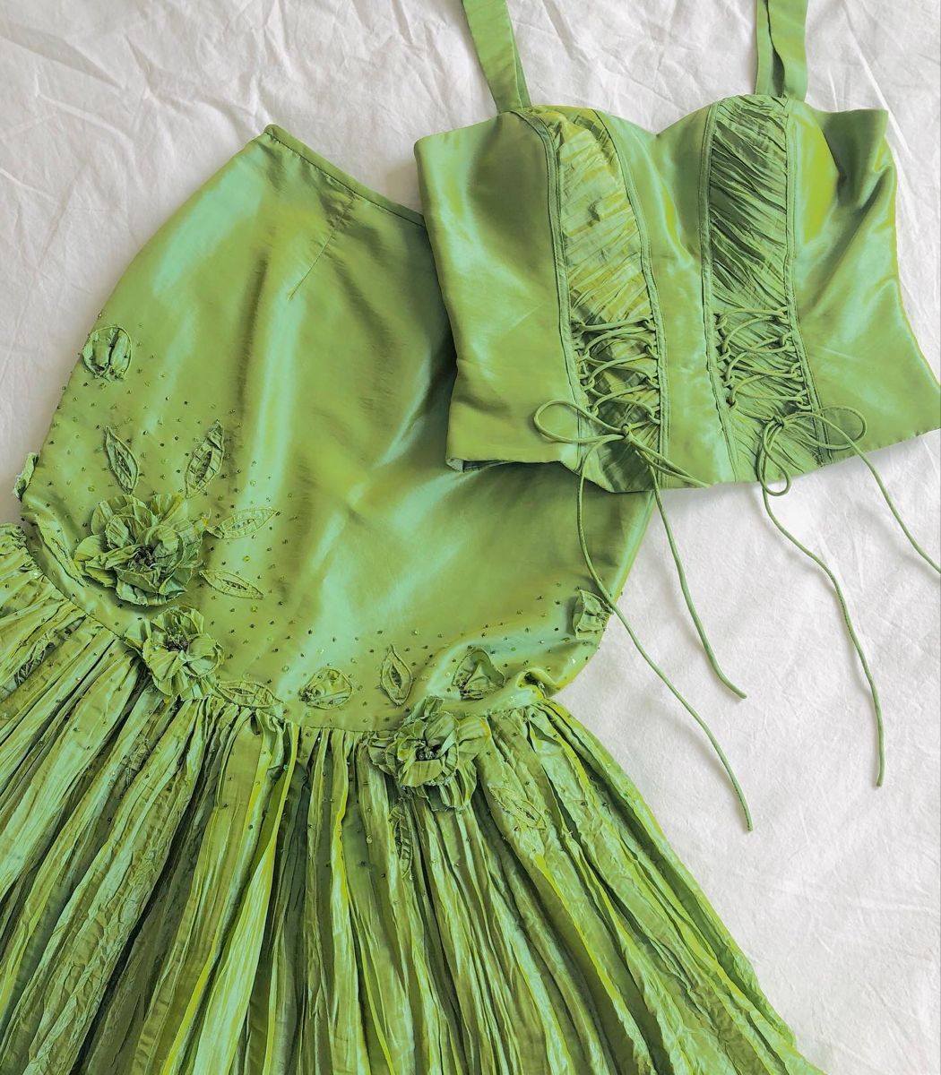 Girlhomeshops-GGreen - Robe de bal longue en satin deux pièces ornée de perles, exquise gh5787