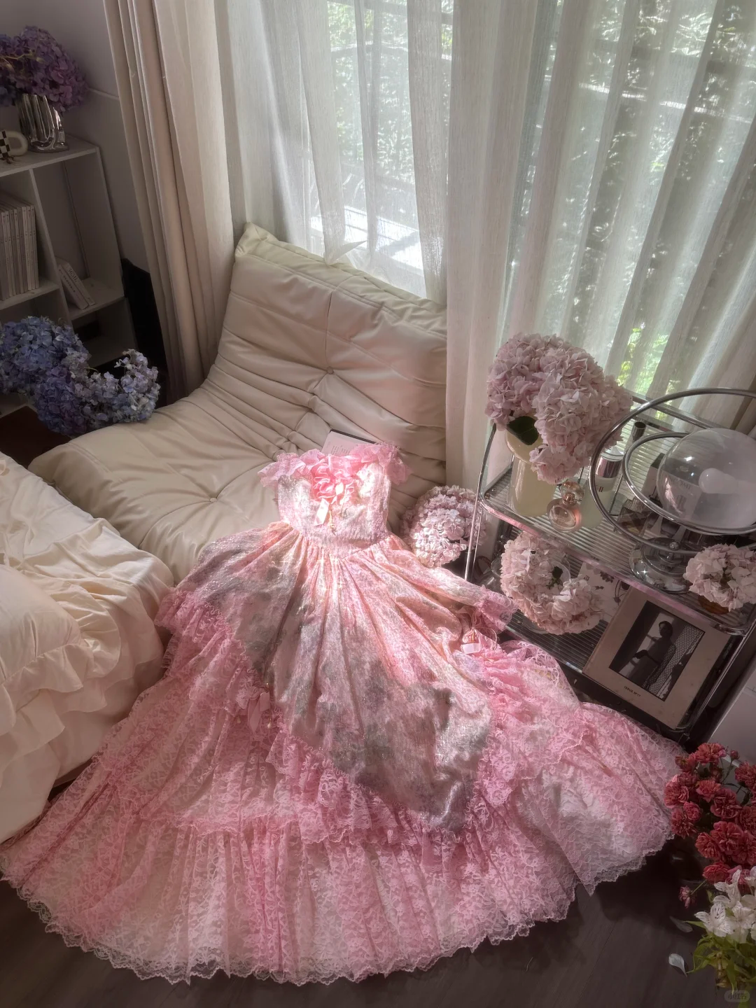 Robe de soirée en tulle rose, élégante et exquise, en dentelle florale, longue, princesse, robe de bal, robe d'anniversaire, robe de cérémonie pour adulte, gh4032