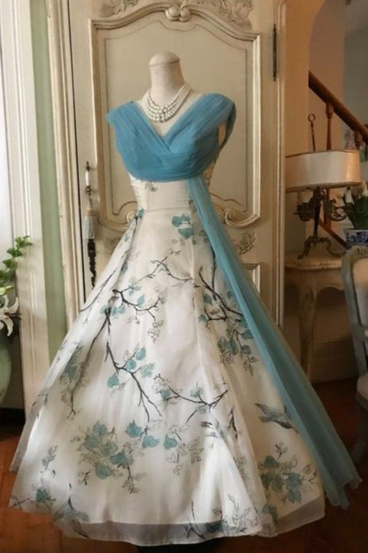girlhomeshops - Robe de mariée longue en tulle bleu vintage à fleurs (gh5834)
