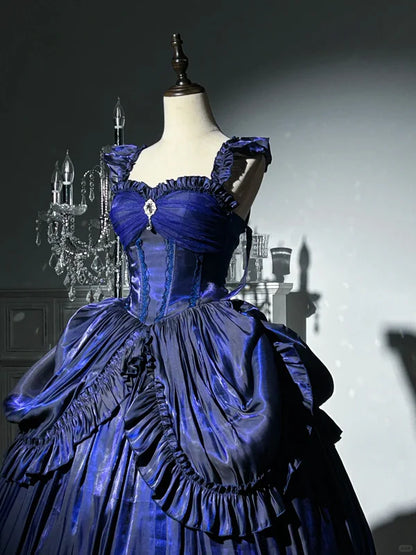 Robe de soirée longue en satin bleu clair/violet/bleu foncé, élégante et mystérieuse, style vintage, longueur au sol, gh4250